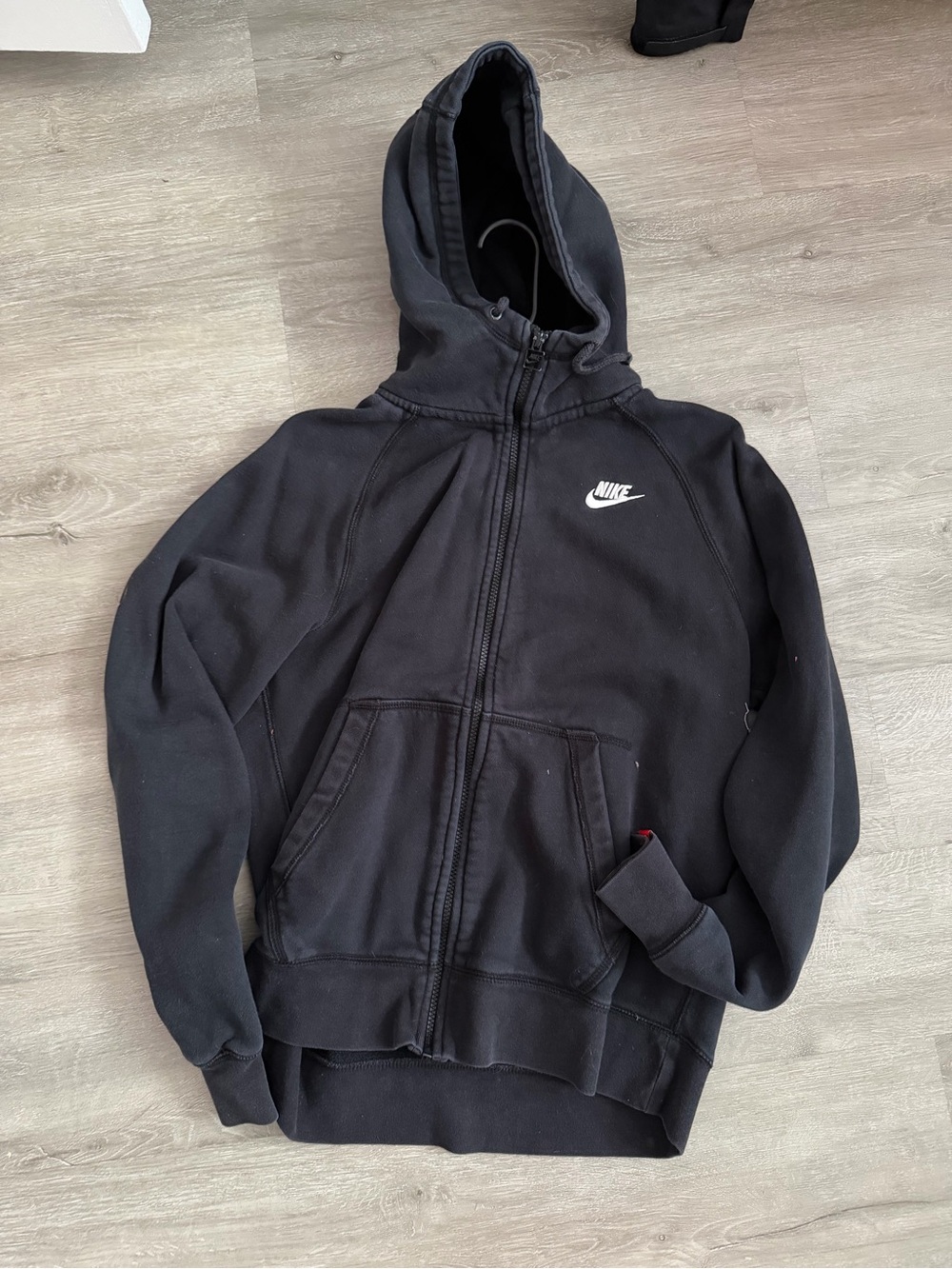 Nike Black Zip-Up Hooded Sweatshirt with White Swoosh